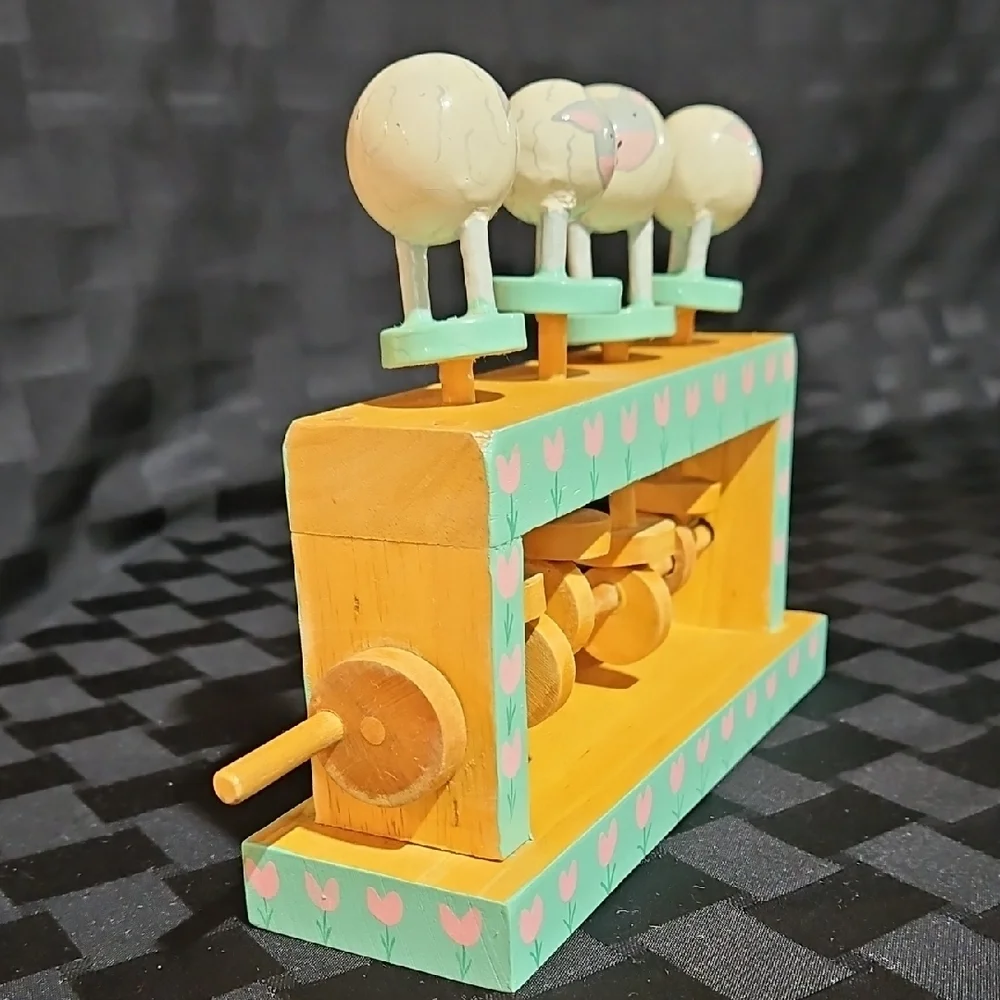 Hand-Cranked Automation Pop-Up Vintage Wooden Sheep Mechanical Crank Folk Art